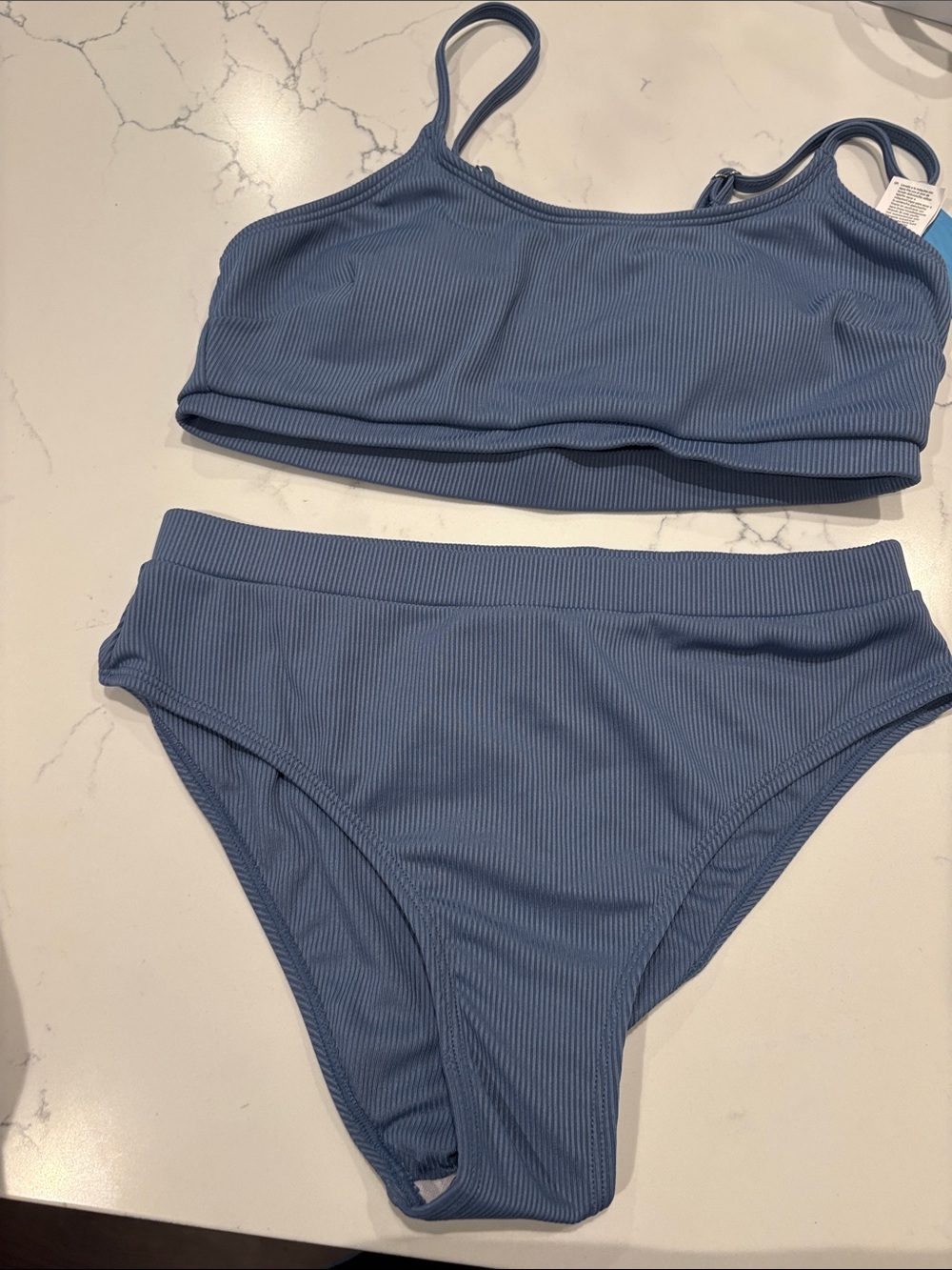 Cupshe Ribbed Scoop Bikini Set in Dusty Blue